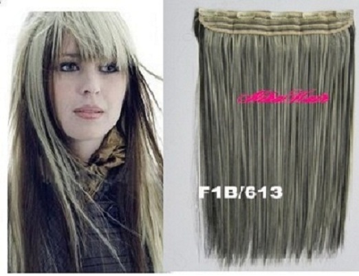 Clip in vlasy - 60 cm dlhý pás vlasov - odtieň 1B/613 - melír